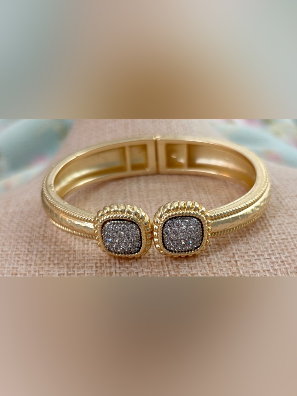 NEW Matte Gold Pave Crystal Open Cuff Hinged Bracelet